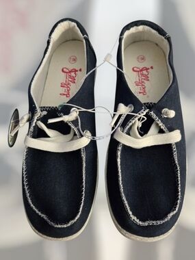 Jellypop Navy/Denim Casual Canvas Slip-On Shoes with White Trim